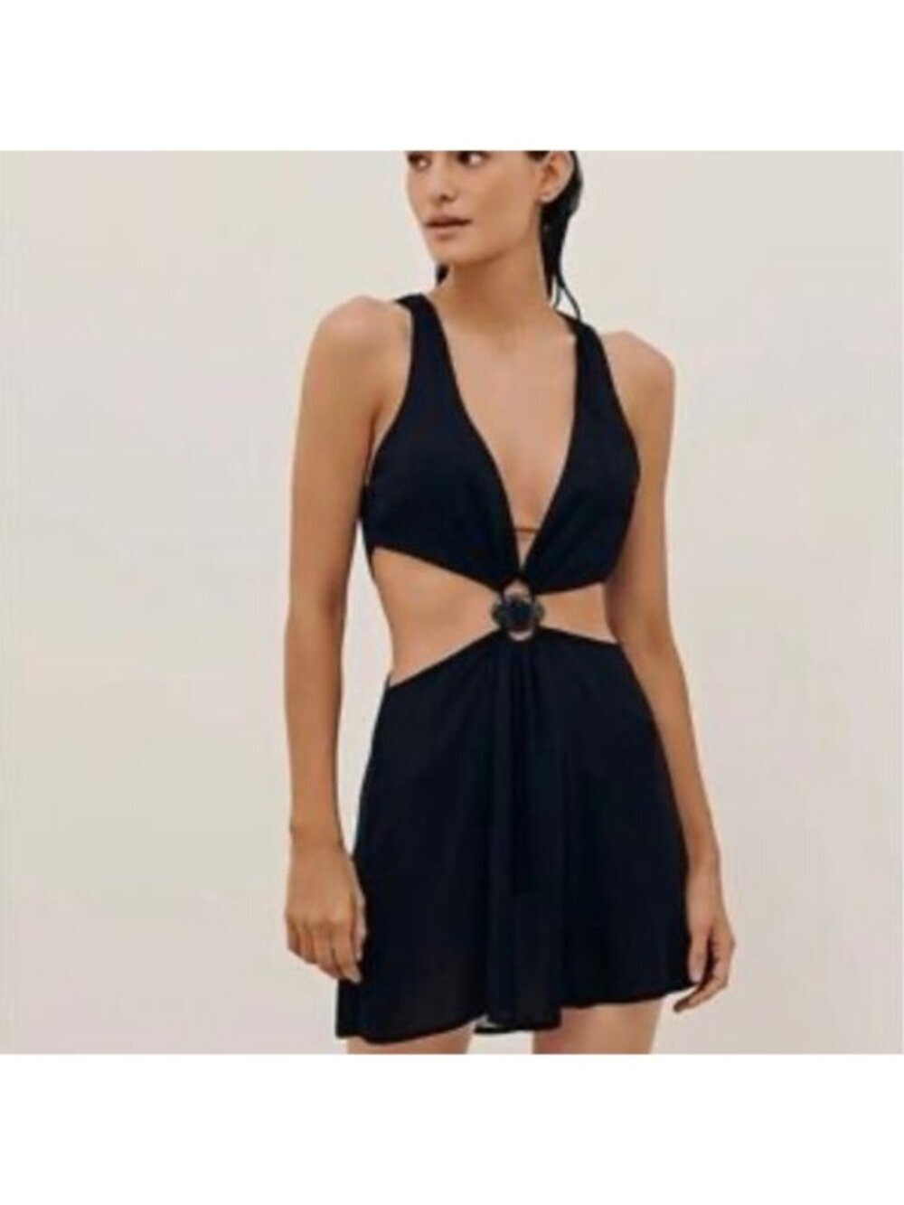 Vix Paula Hermanny Black Cutout Swim Cover Up Dress Size Medium